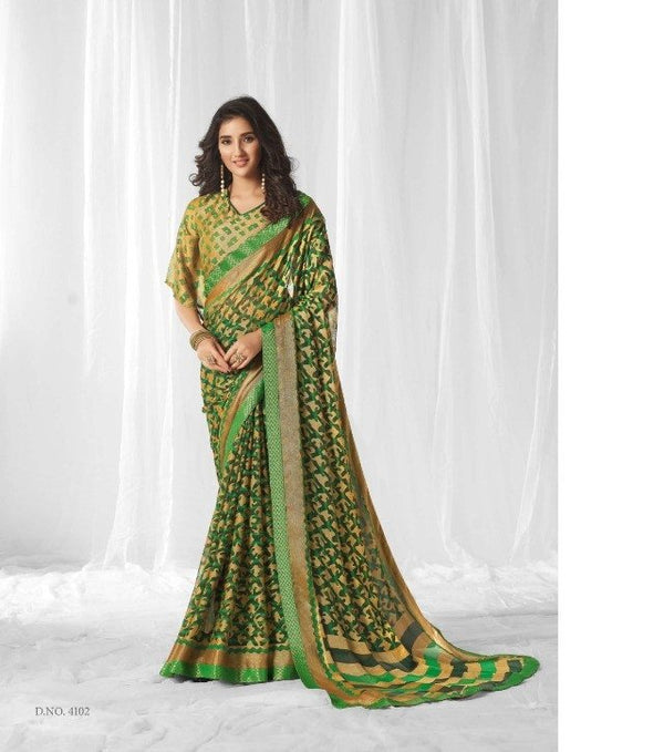 Sanskar Sanskar Gunjita Stp-4102 Green Chiffon Saree