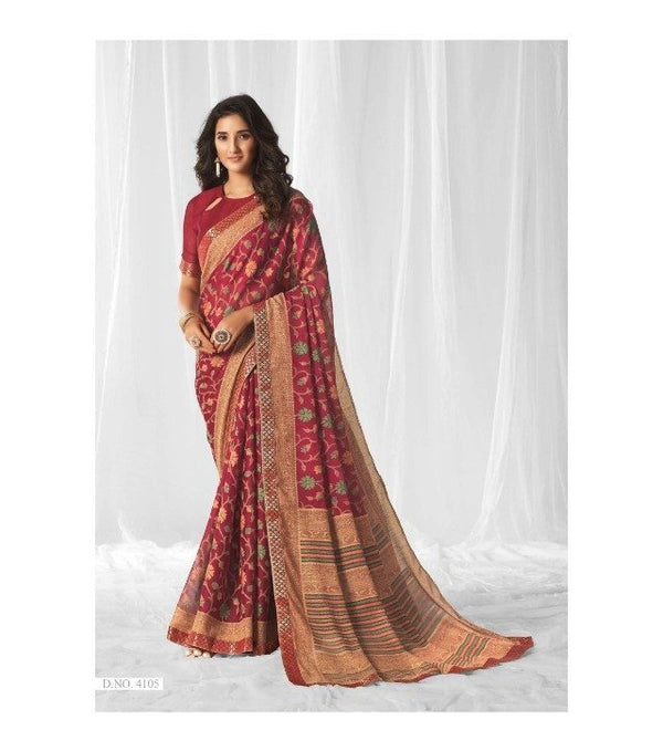 Sanskar Sanskar Gunjita Stp-4105 Maroon Chiffon Saree