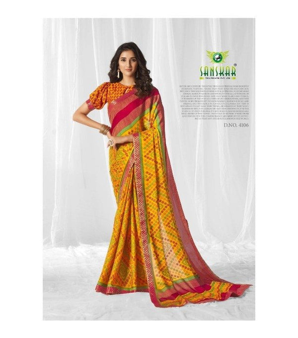 Sanskar Sanskar Gunjita Stp-4106 Yellow Chiffon Saree