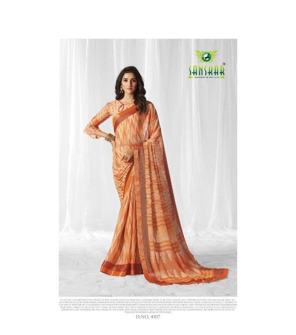 Sanskar Sanskar Gunjita Stp-4107 Peach Chiffon Saree