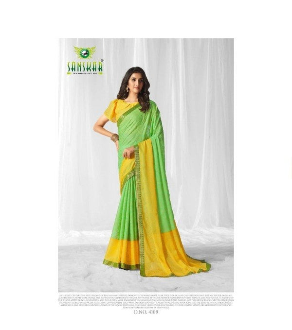 Sanskar Sanskar Gunjita Stp-4109 Green Chiffon Saree