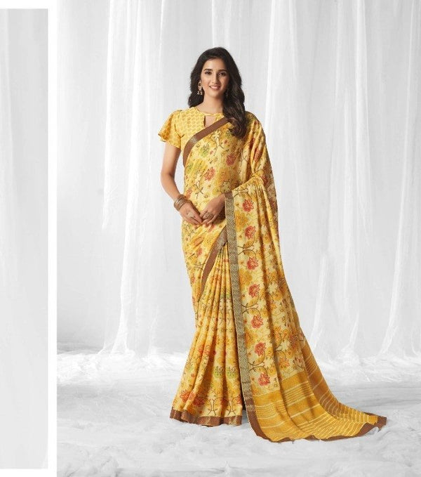 Sanskar Sanskar Gunjita Stp-4111 Yellow Chiffon Saree