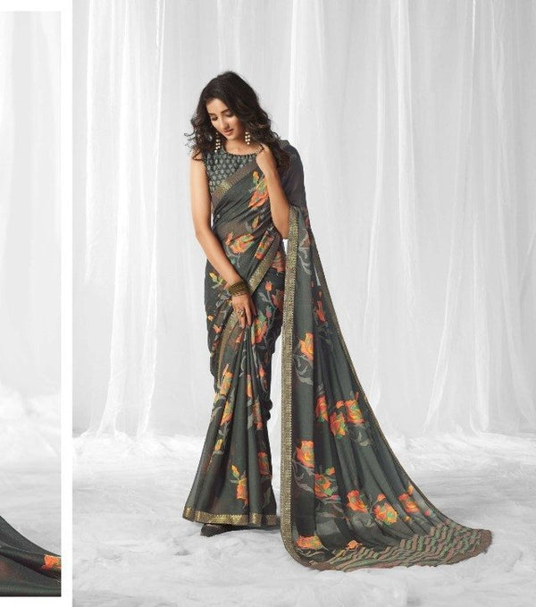 Sanskar Sanskar Gunjita Stp-4112 Grey Chiffon Saree