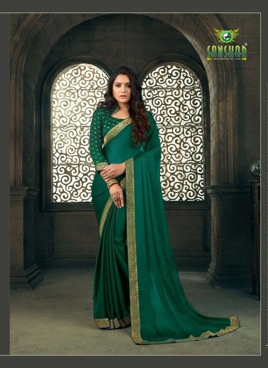 Sanskar Sanskar Heli Stp-12010 Green Chiffon Saree