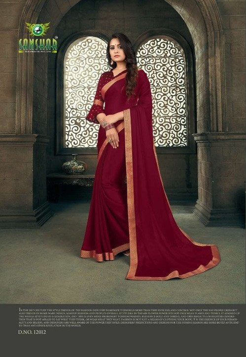 Sanskar Sanskar Heli Stp-12012 Maroon Chiffon Saree