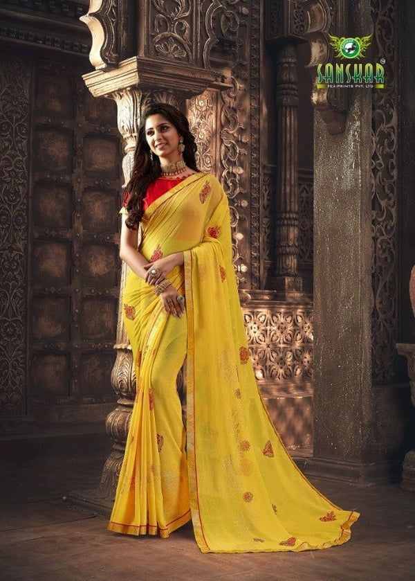 Sanskar Sanskar Manorama Stp-20605 Yellow Chiffon Saree