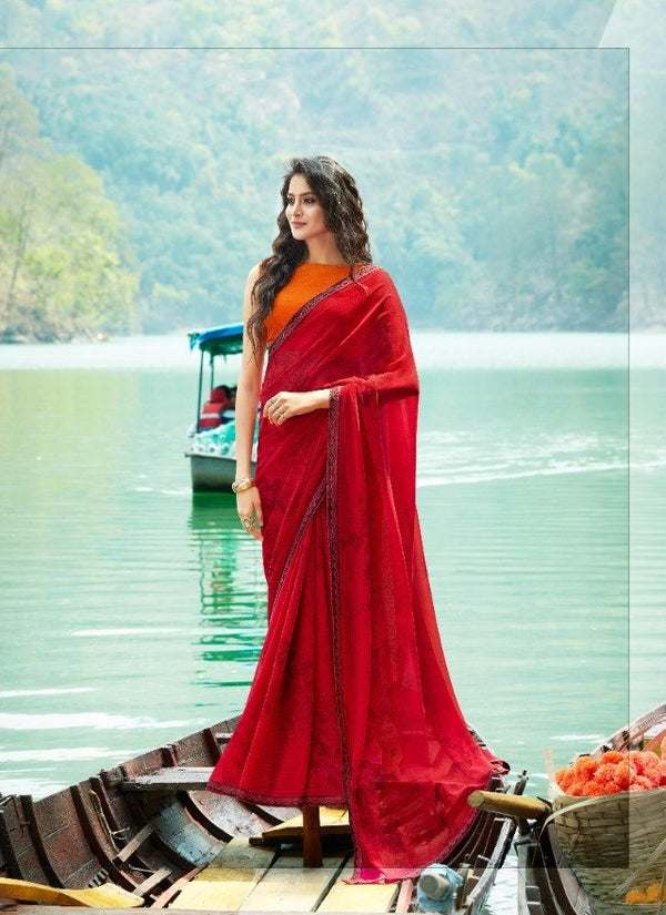 Sanskar Sanskar Manorama Stp-20612 Red Chiffon Saree