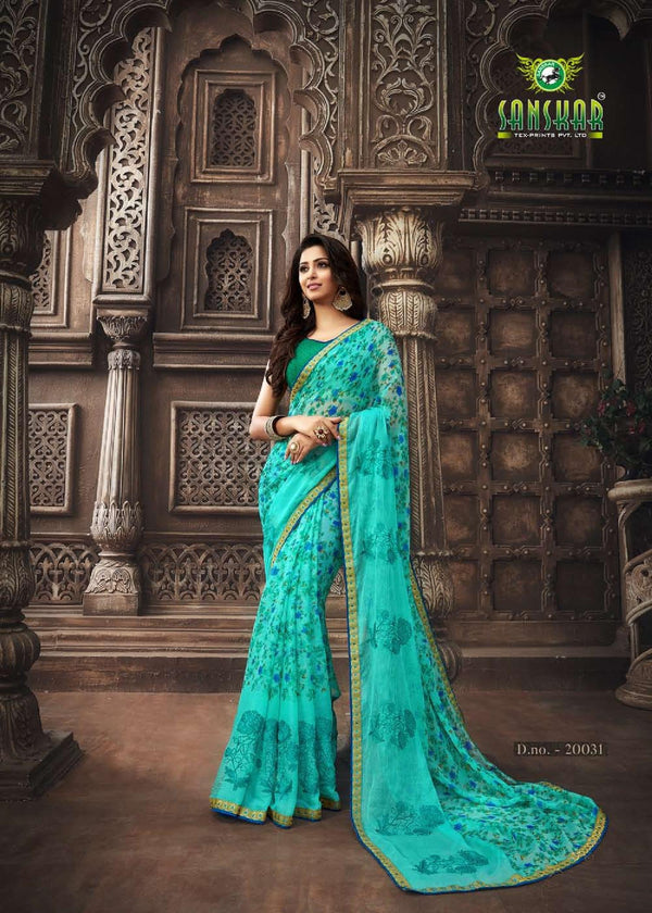 Sanskar Sanskar Nayna Stp-N20031 Blue Chiffon Saree