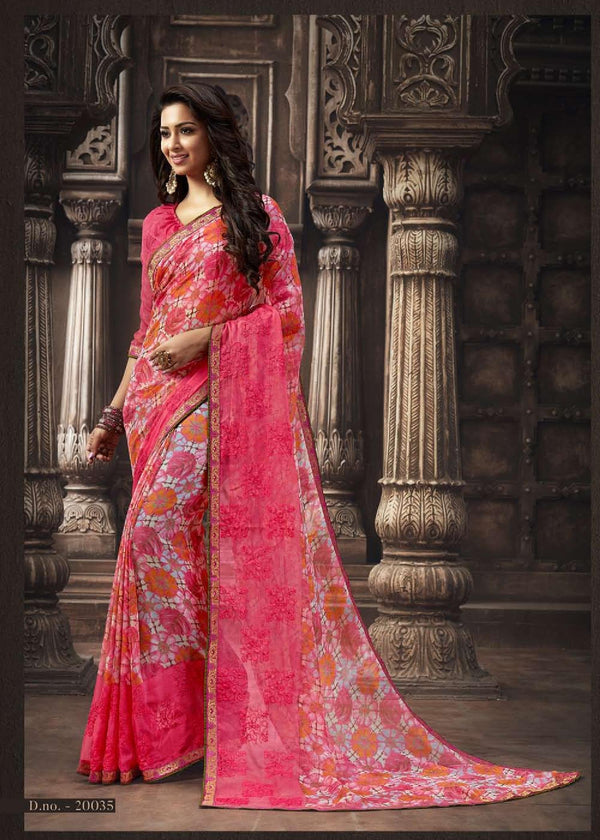 Sanskar Sanskar Nayna Stp-20035 Pink Chiffon Saree