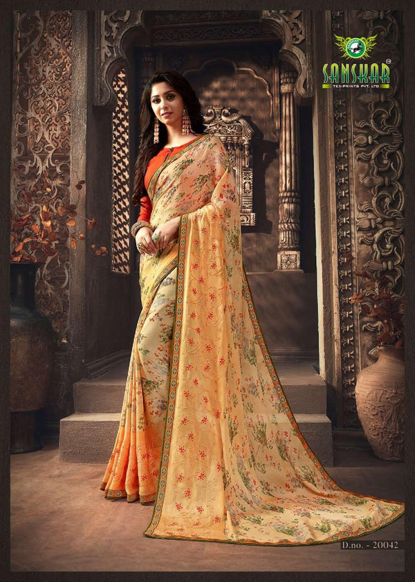 Sanskar Sanskar Nayna Stp-20042 Orange Chiffon Saree