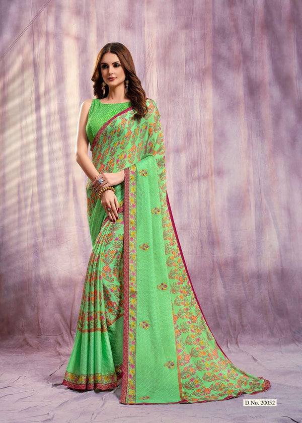 Sanskar Sanskar Nayna Stp-20052 Green Chiffon Saree