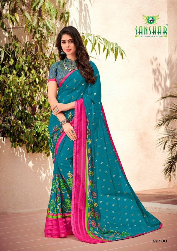 Sanskar Sanskar Posh Stp-22130 Blue Brasso Saree