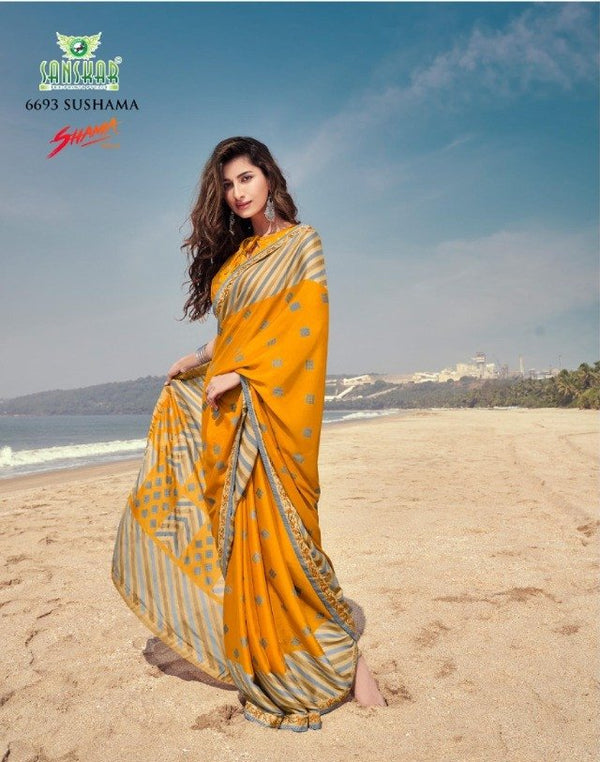 Sanskar Sanskar Shama Stp-6693 Yellow Unique Fancy Fabric Saree