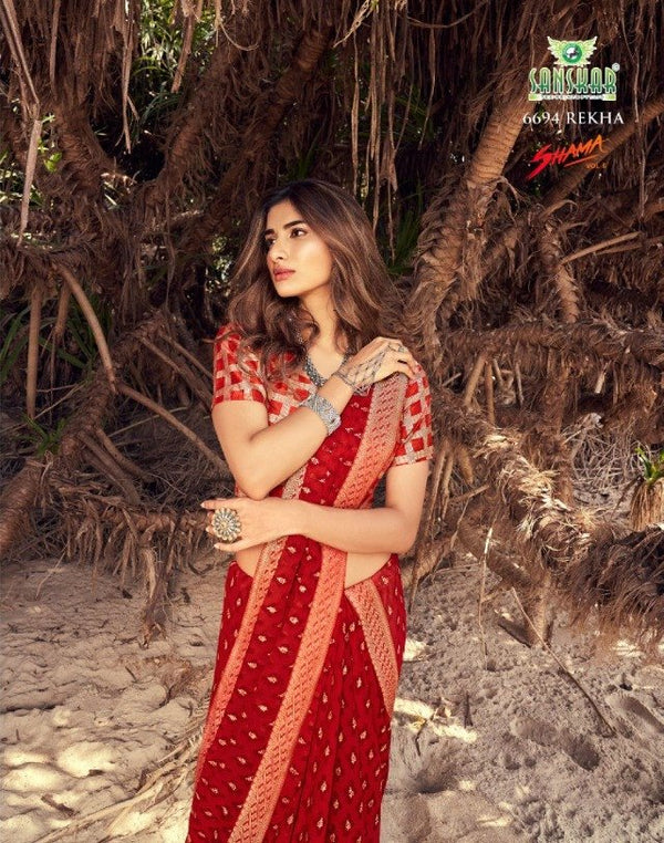 Sanskar Sanskar Shama Stp-6694 Red Unique Fancy Fabric Saree
