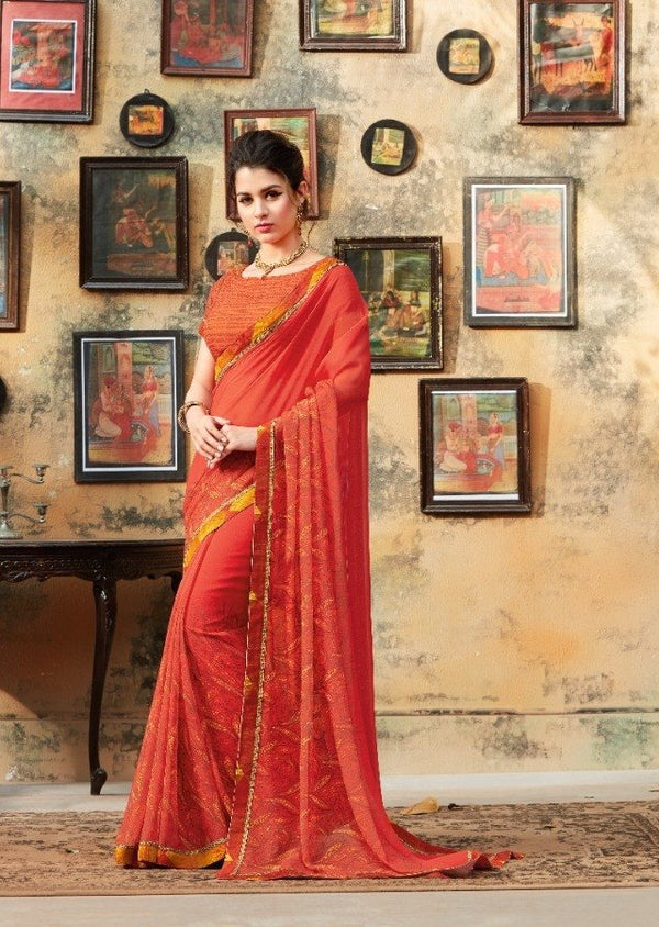 Sanskar Sanskar Signature Stp-12002 Red Georgette Saree