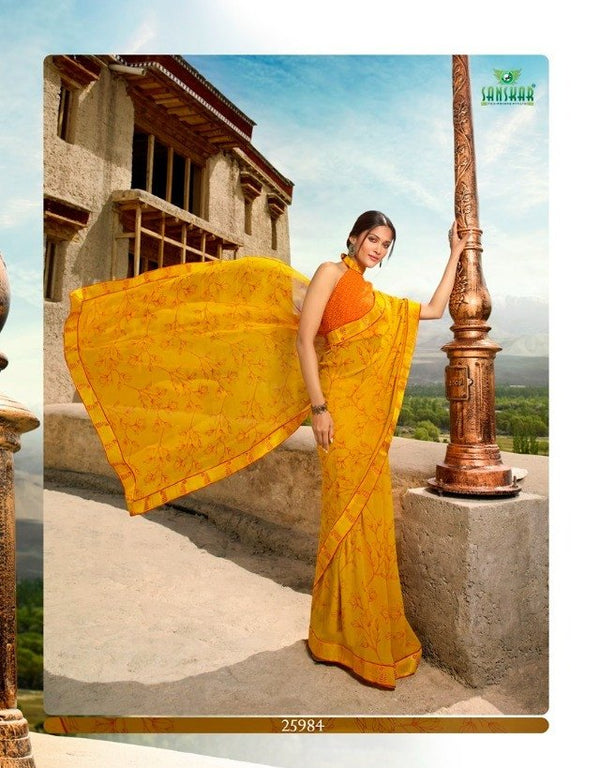 Sanskar Sanskar Suhane Pal Stp-25984 Yellow Georgette Saree