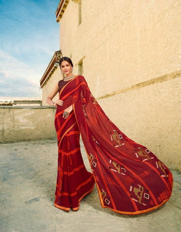 Sanskar Sanskar Suhane Pal Stp-25990 Maroon Georgette Saree