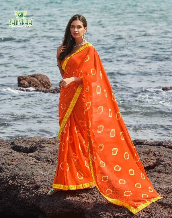 Sanskar Sanskar Suhane Pal Stp-26005 Orange Georgette Saree