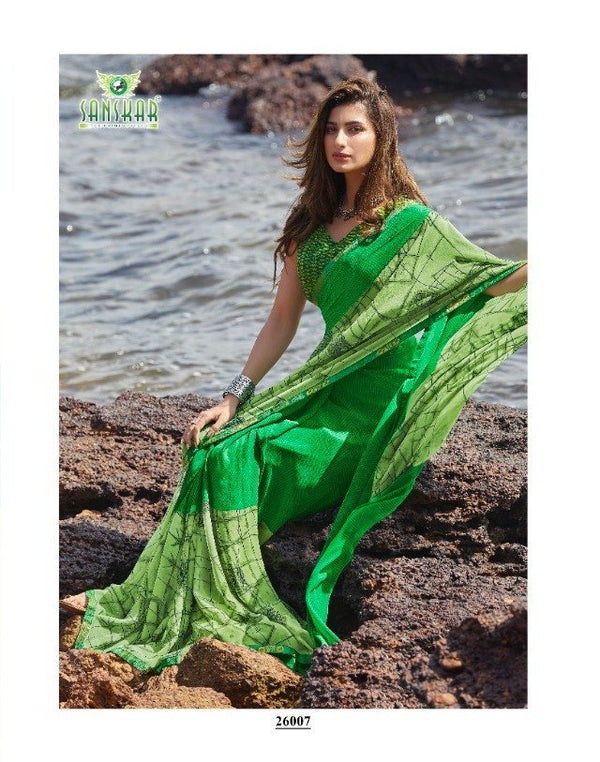 Sanskar Sanskar Suhane Pal Stp-26007 Green Georgette Saree