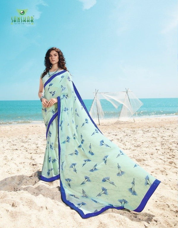 Sanskar Sanskar Suhane Pal Stp-26025 Blue Georgette Saree