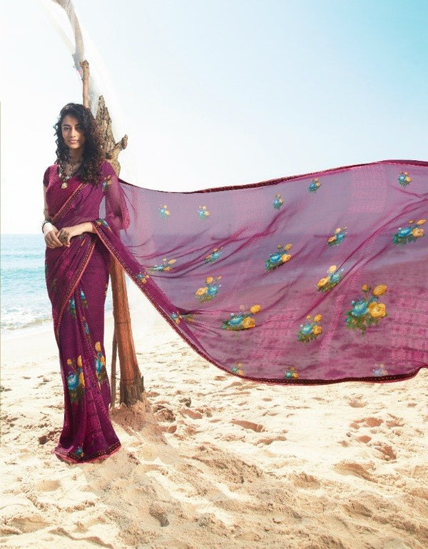 Sanskar Sanskar Suhane Pal Stp-26031 Violet Georgette Saree