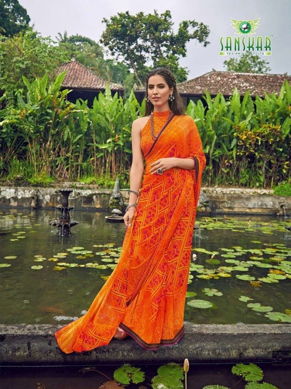 Sanskar Sanskar Suhane Pal Stp-26051 Orange Georgette Saree