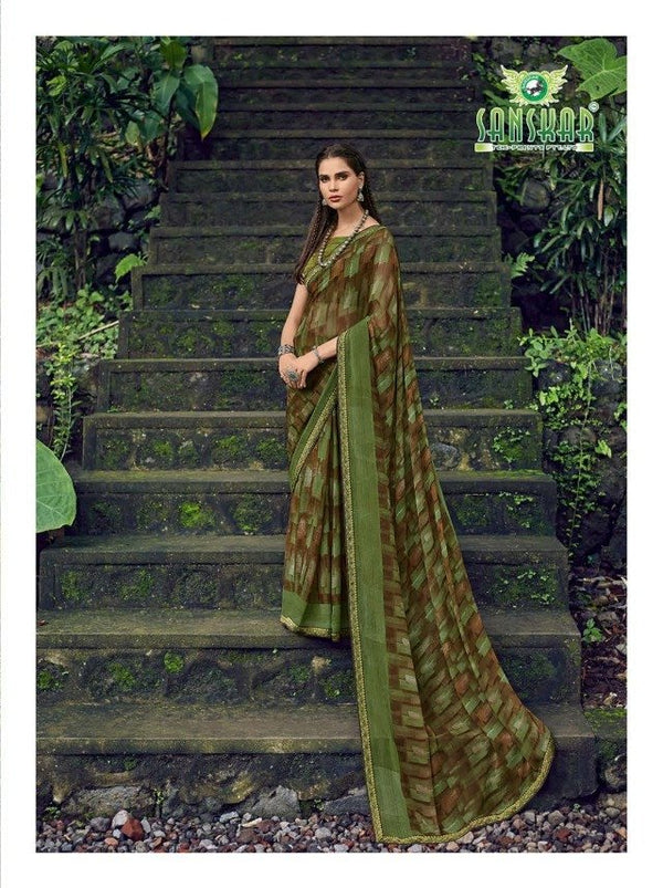 Sanskar Sanskar Suhane Pal Stp-26056 Green Georgette Saree