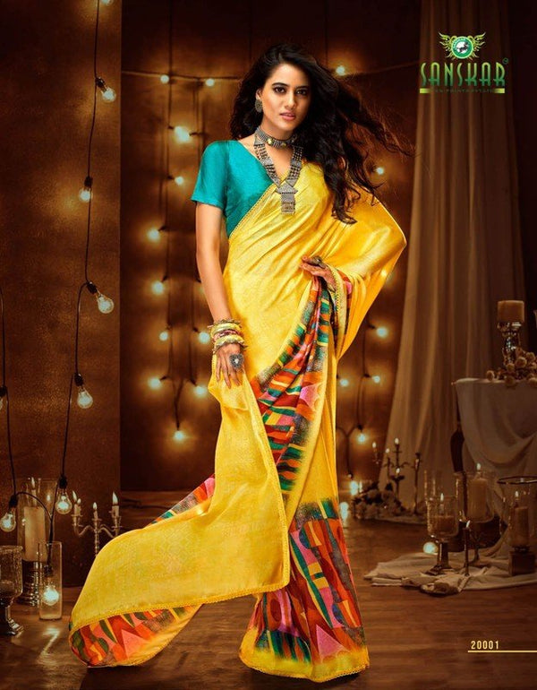 Sanskar Kaira Stp-20001 Yellow Silk Georgette Saree