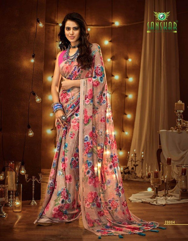 Sanskar Kaira Stp-20004 Peach Silk Georgette Saree