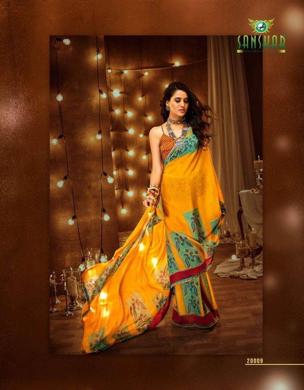 Sanskar Kaira Stp-20009 Yellow Silk Georgette Saree