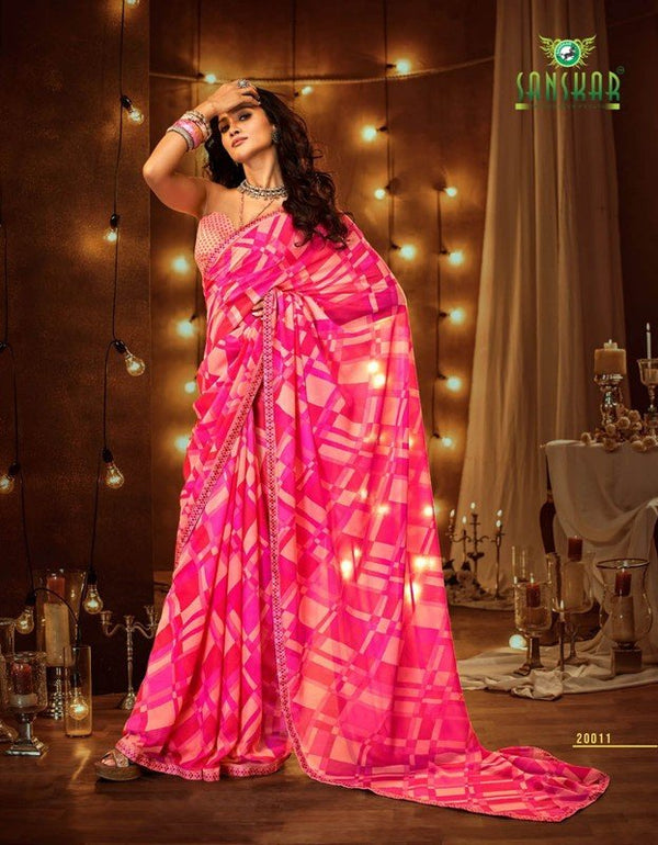 Sanskar Kaira Stp-20011 Pink Silk Georgette Saree