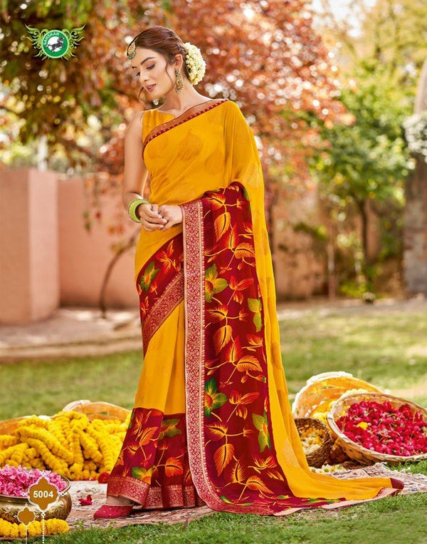 Sanskar Kesar-Kasturi Stp-5004 Yellow Georgette Saree