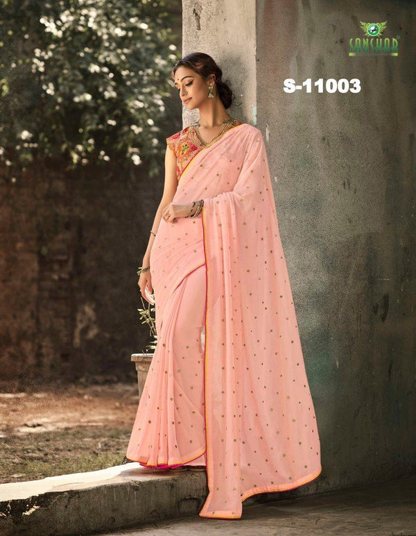 Sanskar Madhubala Stp-M11003 Peach Georgette Saree