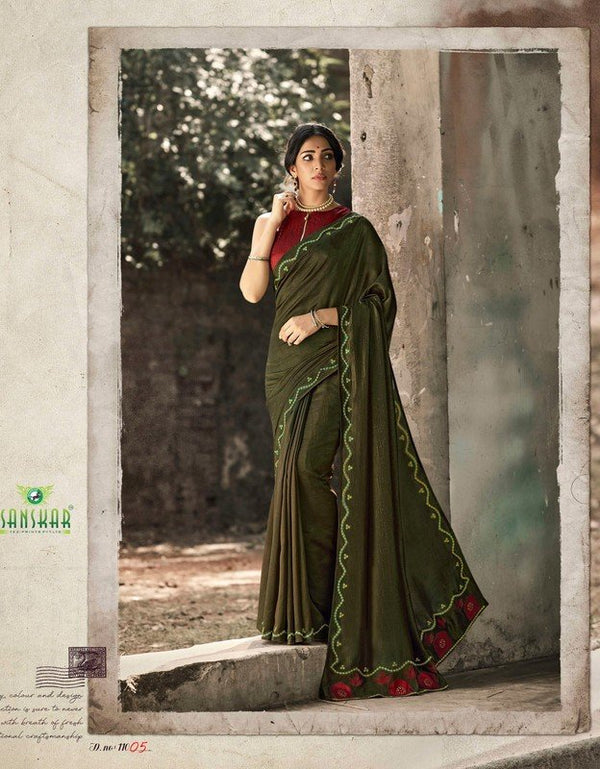 Sanskar Madhubala Stp-M11005 Green Vichitra Silk Saree