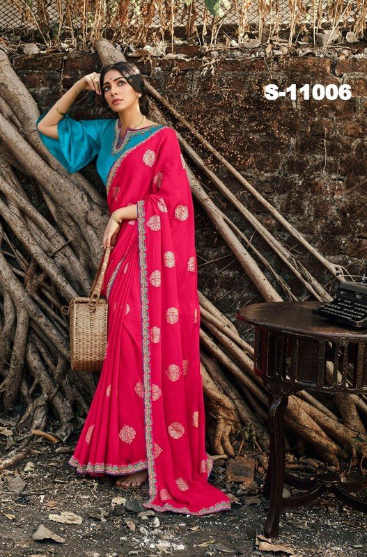 Sanskar Madhubala Stp-M11006 Pink Chiffon Saree