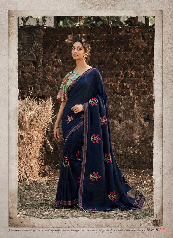 Sanskar Madhubala Stp-M11008 Blue Vichitra Silk Saree