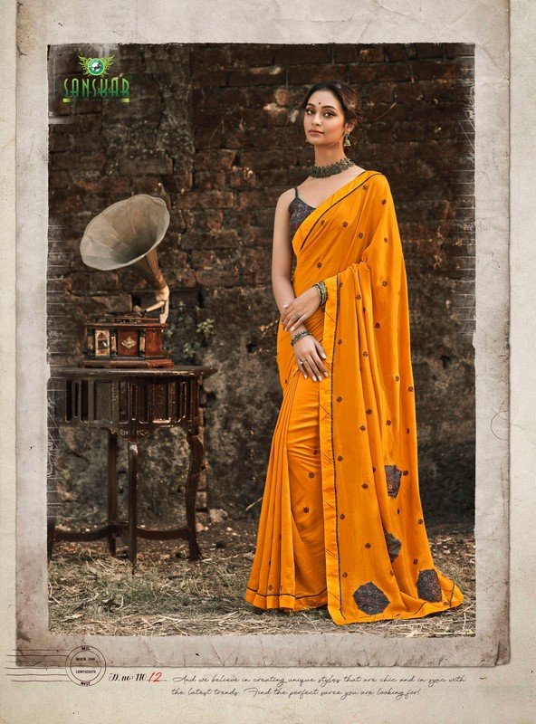 Sanskar Madhubala Stp-M11012 Yellow Vichitra Silk Saree