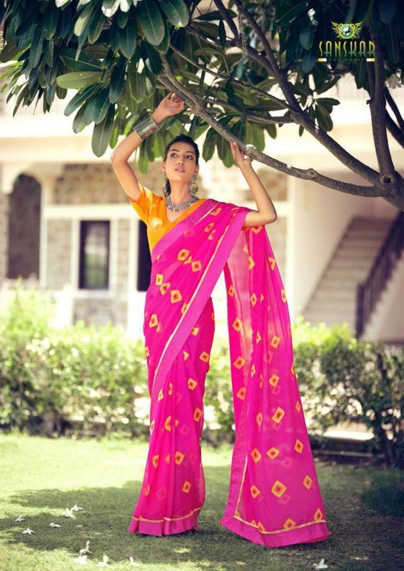 Sanskar Paheli Stp-11001 Pink Chiffon Saree