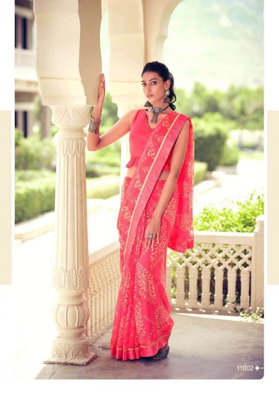 Sanskar Paheli Stp-11002 Peach Chiffon Saree