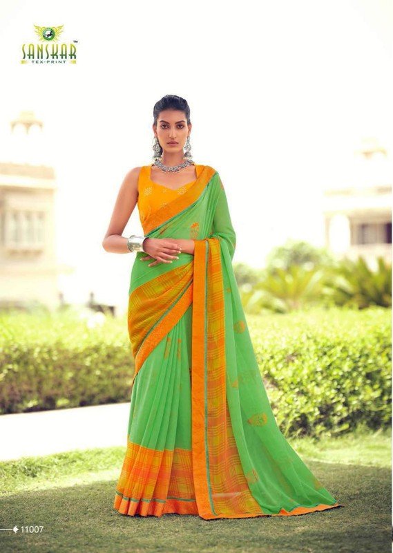 Sanskar Paheli Stp-11007 Multicolor Chiffon Saree