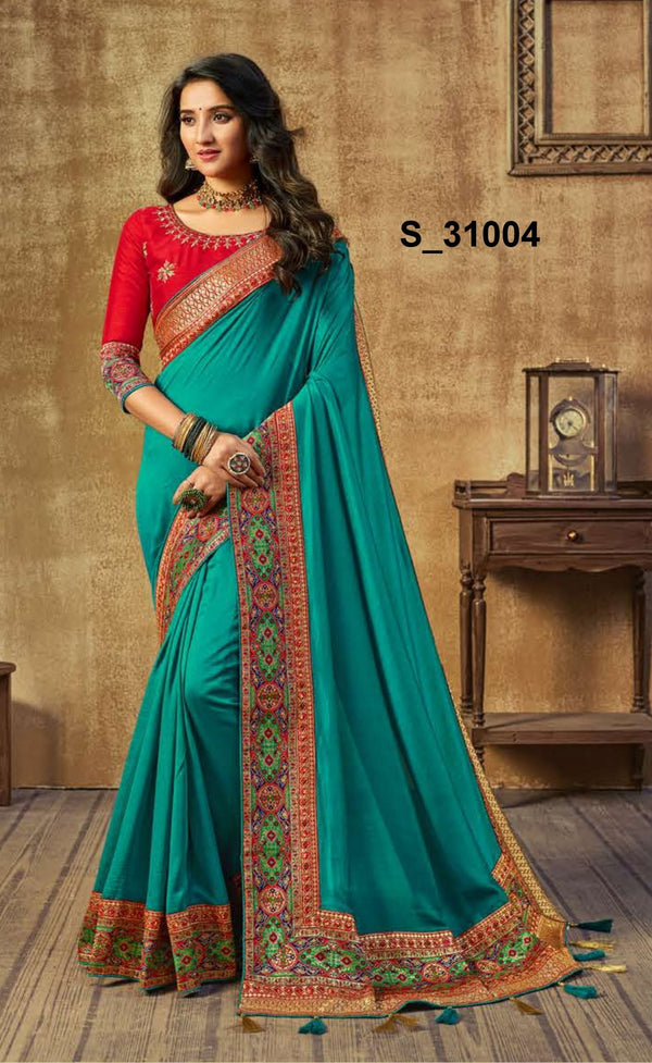 Sanskar Peacock Stp-P31004 Blue Vichitra Silk Saree