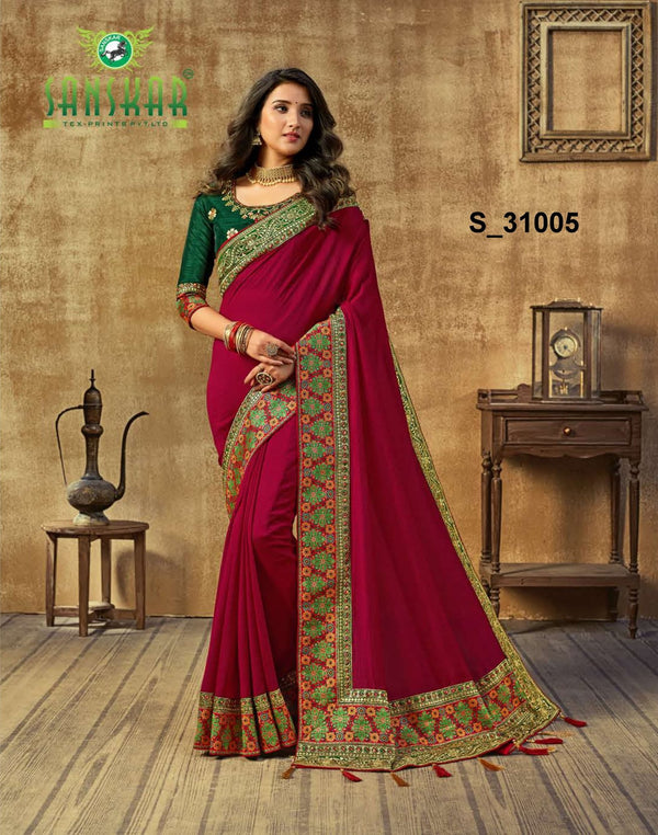 Sanskar Peacock Stp-P31005 Pink Vichitra Silk Saree