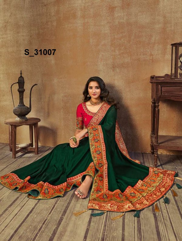 Sanskar Peacock Stp-P31007 Green Vichitra Silk Saree