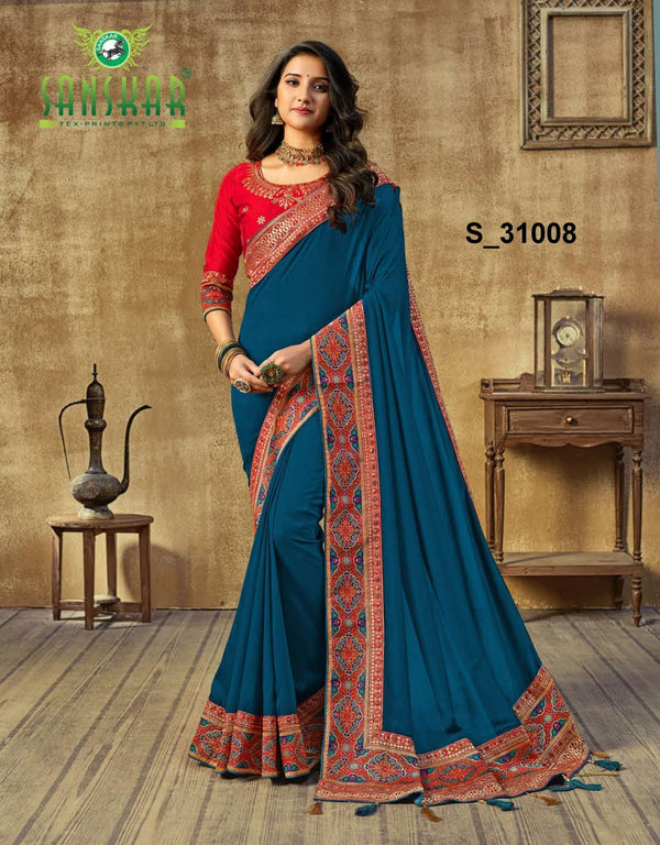 Sanskar Peacock Stp-P31008 Blue Vichitra Silk Saree