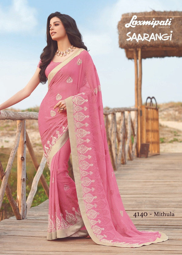 Laxmipati Sarangi 4140 Pink Moss Chiffon Saree