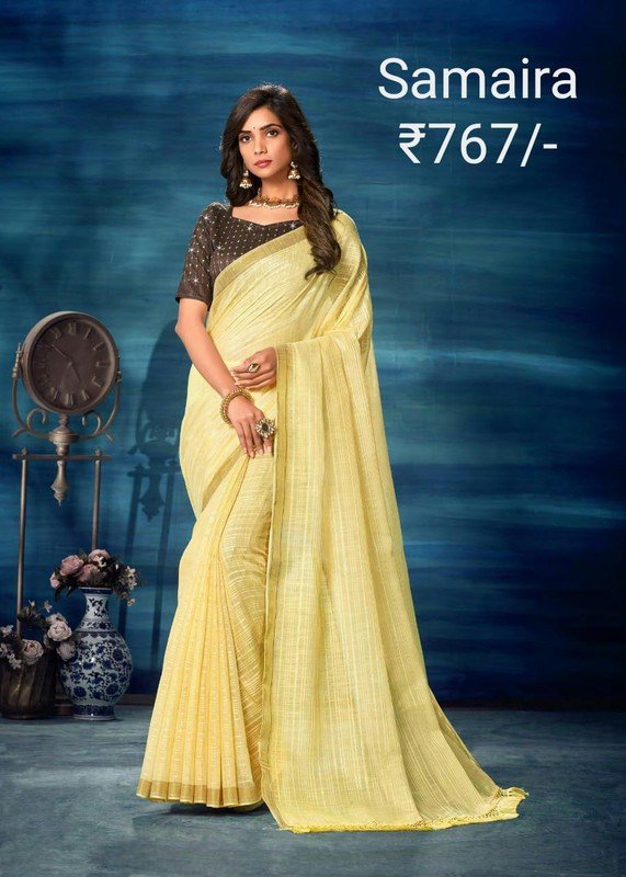 Satvachan Samaira-A Yellow Cotton Silk Saree