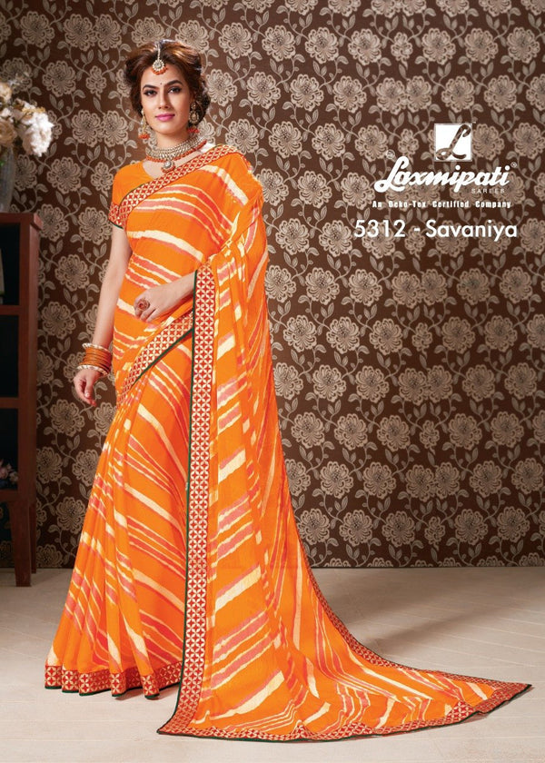 Laxmipati Savaniya 5312 Orange Chiffon Saree