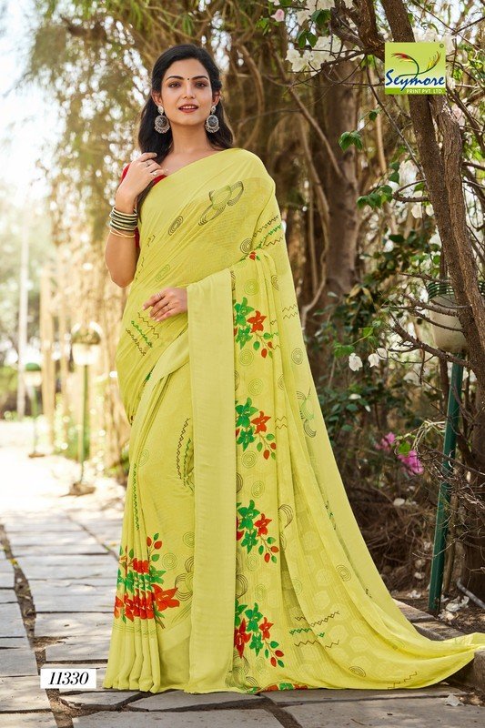 Seymore Kali Sy01330 Yellow Viscose Georgette Saree