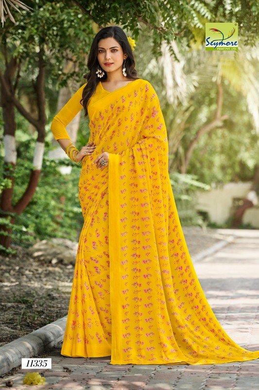 Seymore Kali Sy01335 Yellow Viscose Georgette Saree