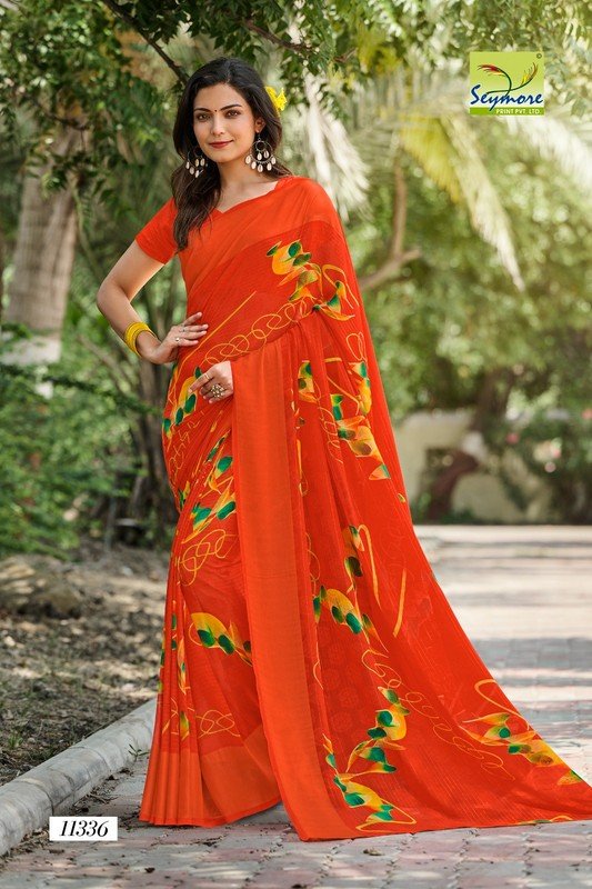 Seymore Kali Sy01336 Orange Viscose Georgette Saree